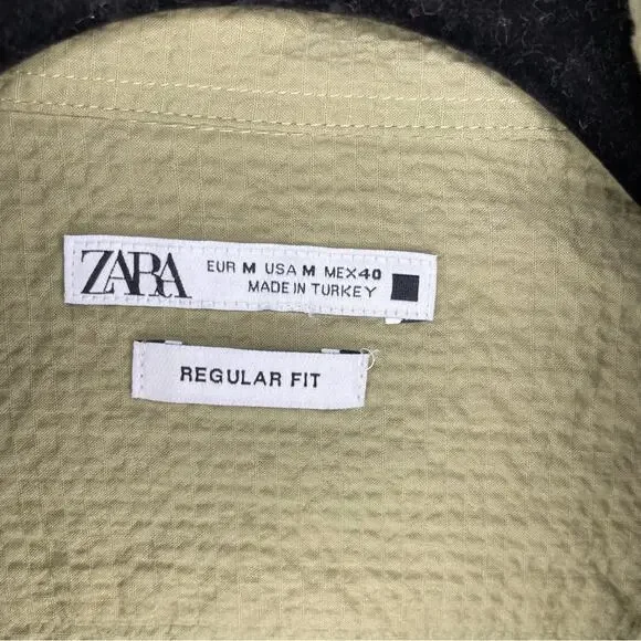 Zara Olive Green Relaxed Fit Long Sleeve Button Down Blouse Top Women Size Small - Picture 3 of 5